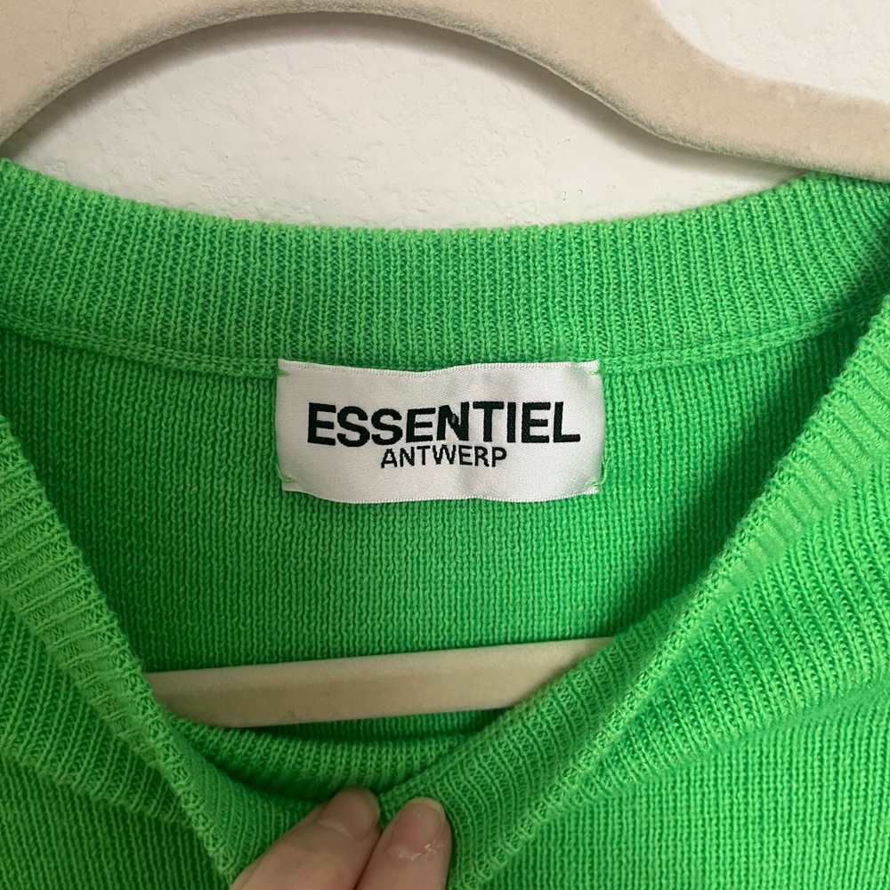 Essentiel Antwerp Neon Green Rib-Knit Crewneck Sweater XS Wool Blend - Picture 6 of 7